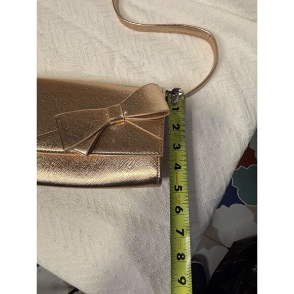 Gold Metallic Crossbody Bag With Bow Detail Adjustable Strap - Picture 11 of 11